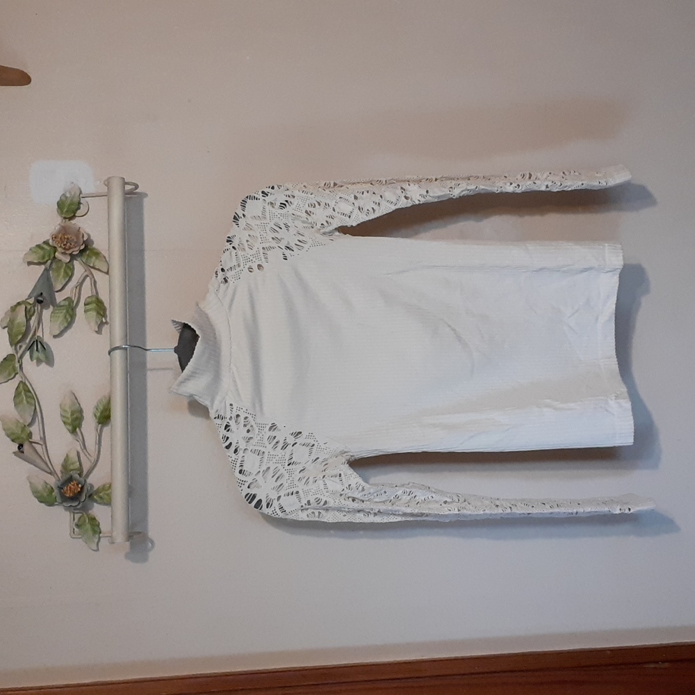FP Intimately Ivory Rib and Lace Mockneck Top Size M/L